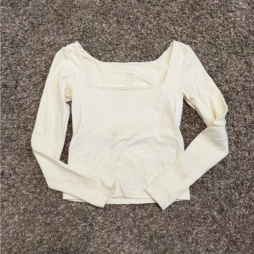 Free People Cream Square Neck Long Sleeve Top